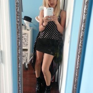 Dip Hem Mini Bodycon with  Polka Dot Top Overlay